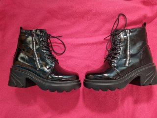 Botines Militares Charol Negro Plataforma Chunky