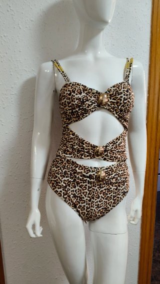Bañador Más Pareo leopardo con detalles dorados