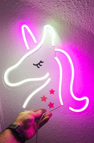 Luz Neón Unicornio Rosa y Blanco