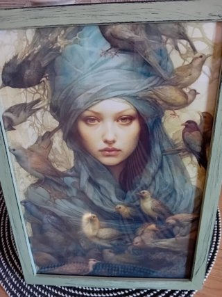 Quadro donna con turbante e uccelli