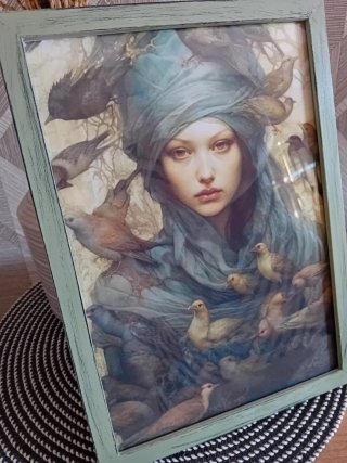 Quadro donna con turbante e uccelli