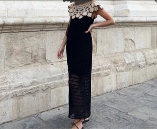 Vestido largo crochet Zara negro beige