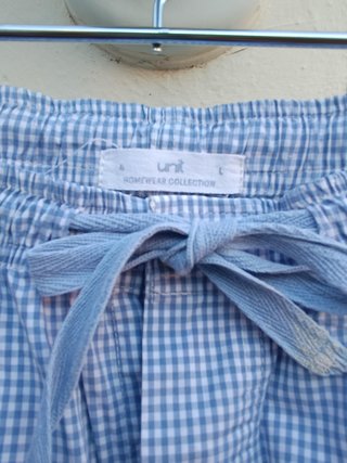 Pantalon pijama caballero cuadritos blancos y azul