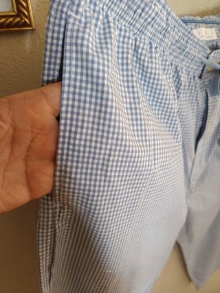 Pantalon pijama caballero cuadritos blancos y azul