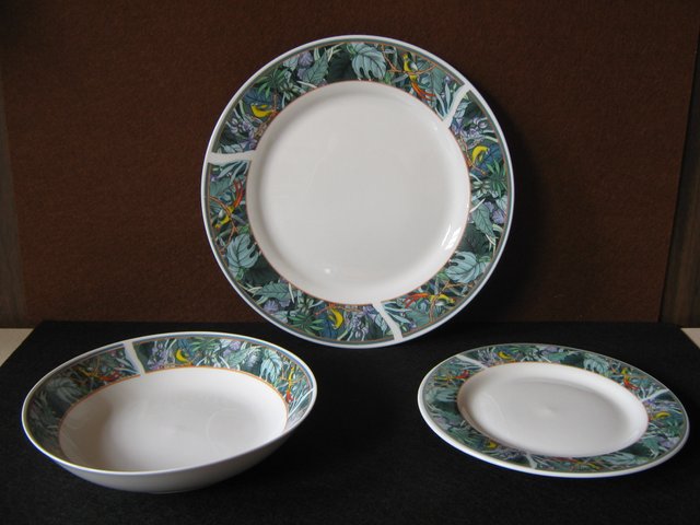 Set di stoviglie in porcellana con uccelli e piante