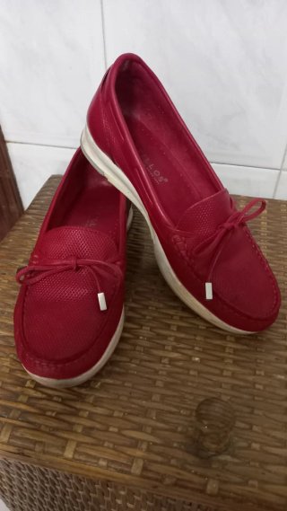 Mocasines Pitillos Mujer Rojo Piel