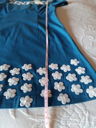(S) Vestido manga corta babydoll y flores croche