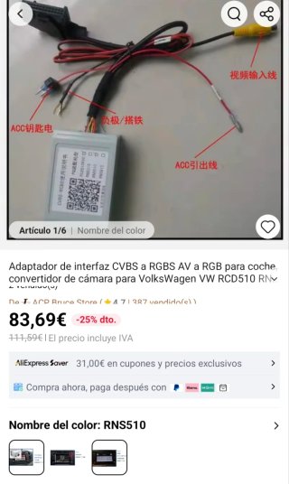 Adaptador Cámara Trasera CVBS-RGBS V1906
