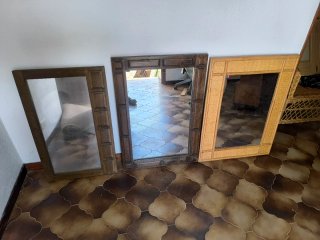 Set di 3 Specchi Decorativi in Legno e Rattan