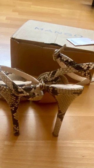 Sandalias Mango Tacón Animal Print Beige