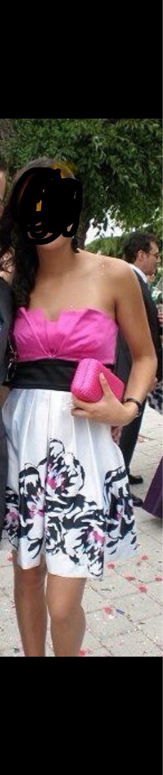 Vestido fiesta corto rosa y blanco