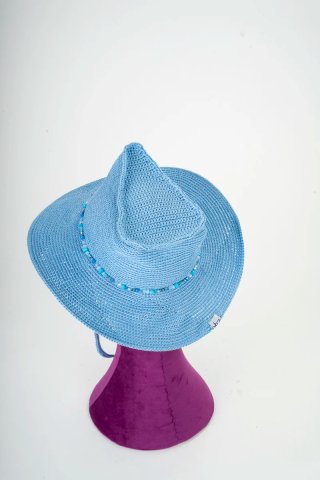 Cappello gioiello azzurro, stile coachella cowboy
