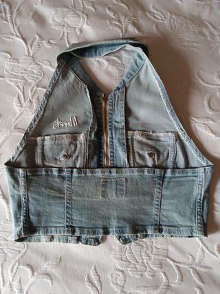 (XS) Gilet crop top in denim da donna Y2K