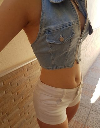 (XS) Gilet crop top in denim da donna Y2K