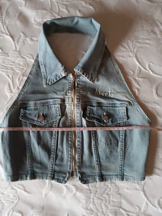 (XS) Gilet crop top in denim da donna Y2K