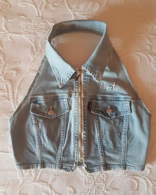 (XS) Gilet crop top in denim da donna Y2K