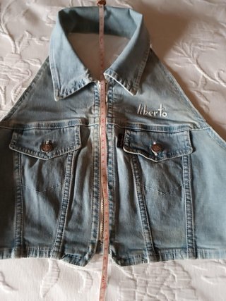 (XS) Gilet crop top in denim da donna Y2K