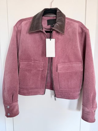 Cazadora pana rosa cuello cuero T.XS