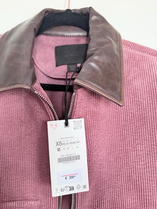 Cazadora pana rosa cuello cuero T.XS