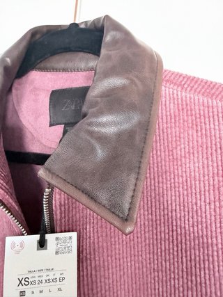 Cazadora pana rosa cuello cuero T.XS