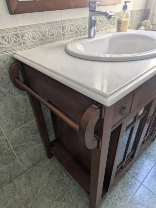 Mueble baño vintage madera y mármol