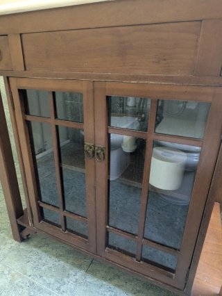 Mueble baño vintage madera y mármol