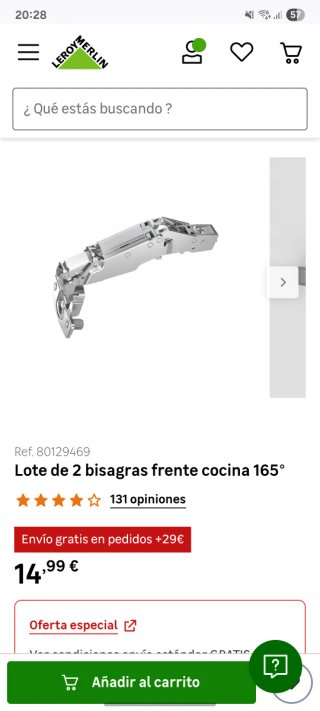 2 Bisagras Cocina 165°