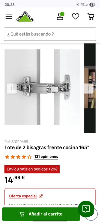 2 Bisagras Cocina 165°
