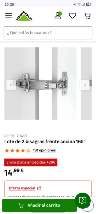 2 Bisagras Cocina 165°