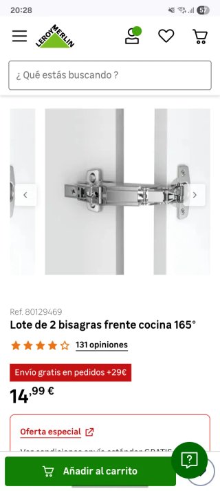 2 Bisagras Cocina 165°