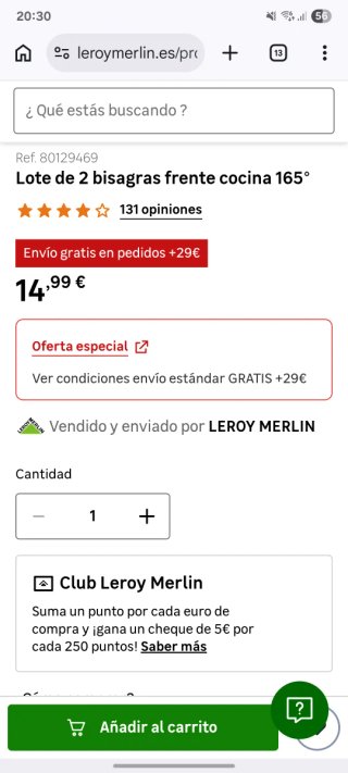 2 Bisagras Cocina 165°