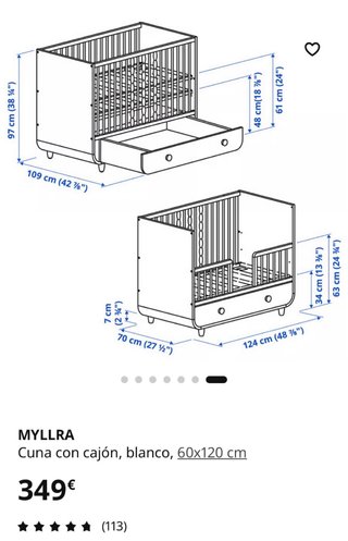 Cuna Ikea Myllra con colchón