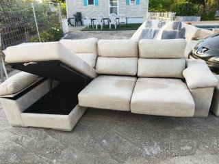 Sofá Chaise Longue Beige Tela