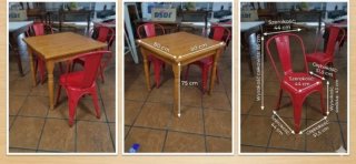 Mesa 80x80 cm y 4 Sillas Rojas