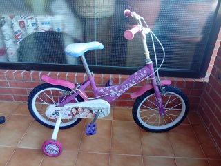Bicicleta infantil morada con ruedines