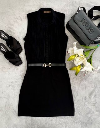 Vestido Springfield negro con flecos Talla M