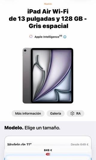 iPad Air M4 Wi-Fi 13 128GB Gris Espacial