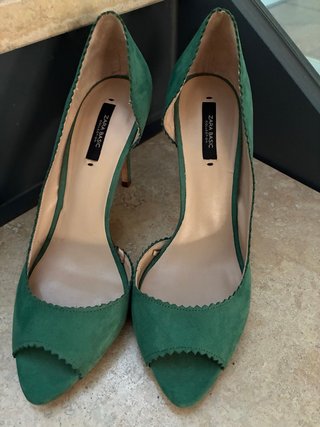 Zapatos Zara Salón Tacón Verdes Talla 41