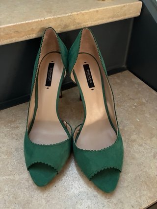 Zapatos Zara Salón Tacón Verdes Talla 41