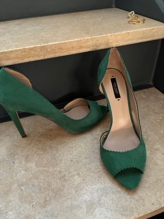 Zapatos Zara Salón Tacón Verdes Talla 41