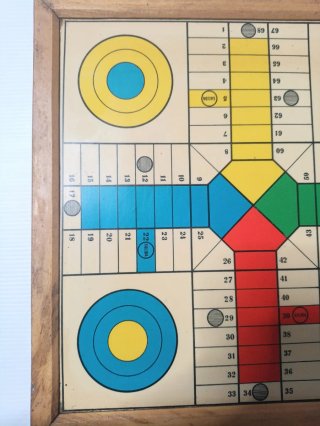 Tablero Parchís y Damas Antiguo Marco Madera