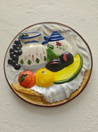 Plato decorativo cerámica frutas y té. 35cm