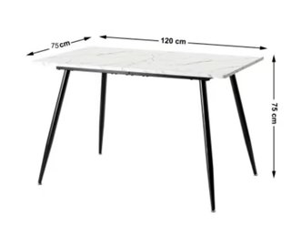 Mesa comedor efecto mármol blanco y patas negras