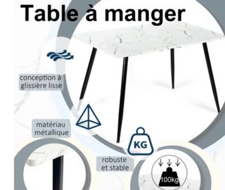 Mesa comedor efecto mármol blanco y patas negras