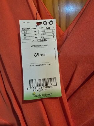 Vestido Mango Coral Talla M