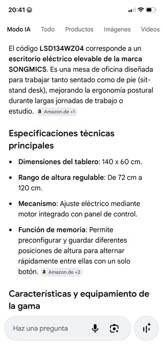 Mesa escritorio eléctrica regulable 140x60
