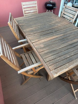 OFERTON Mesa  terraza  de madera + 6 sillas