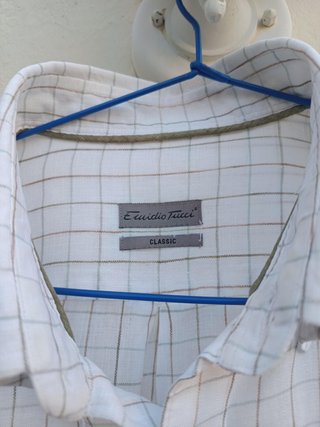 Camisa de lino a cuadros verde y camel