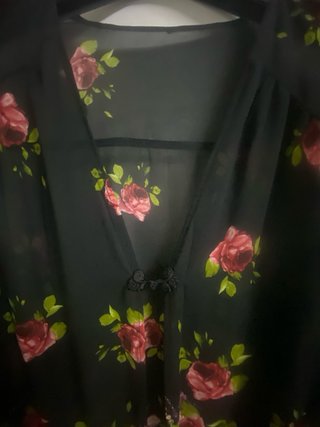 Chaqueta gasa floral con flecos