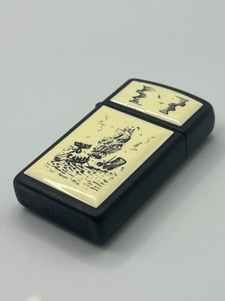 Zippo Vintage Scrimshaw Barco Velero Nero Opaco